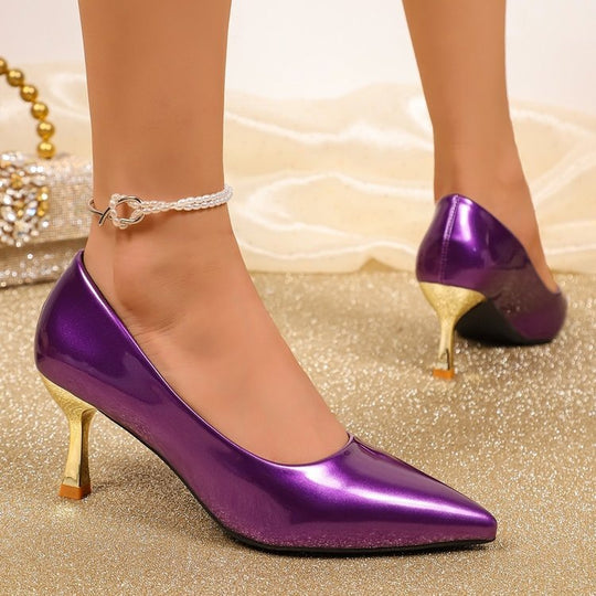 Damen Elegante und glitzernde Pumps mit goldenem Absatz EB