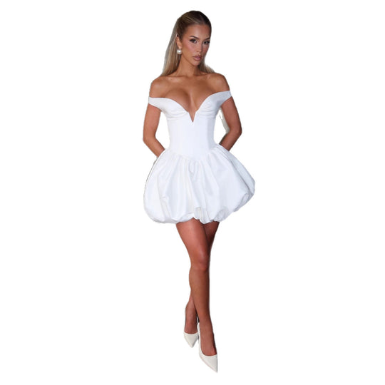 Damen Cocktailkleid mit elegantem V-Ausschnitt und voluminösem Rock EB