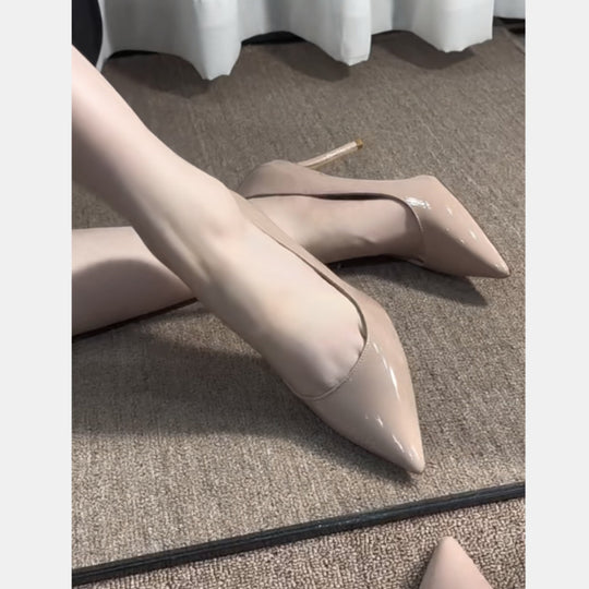 Damen spitze High Heel Pumps aus glänzendem Lackleder EB