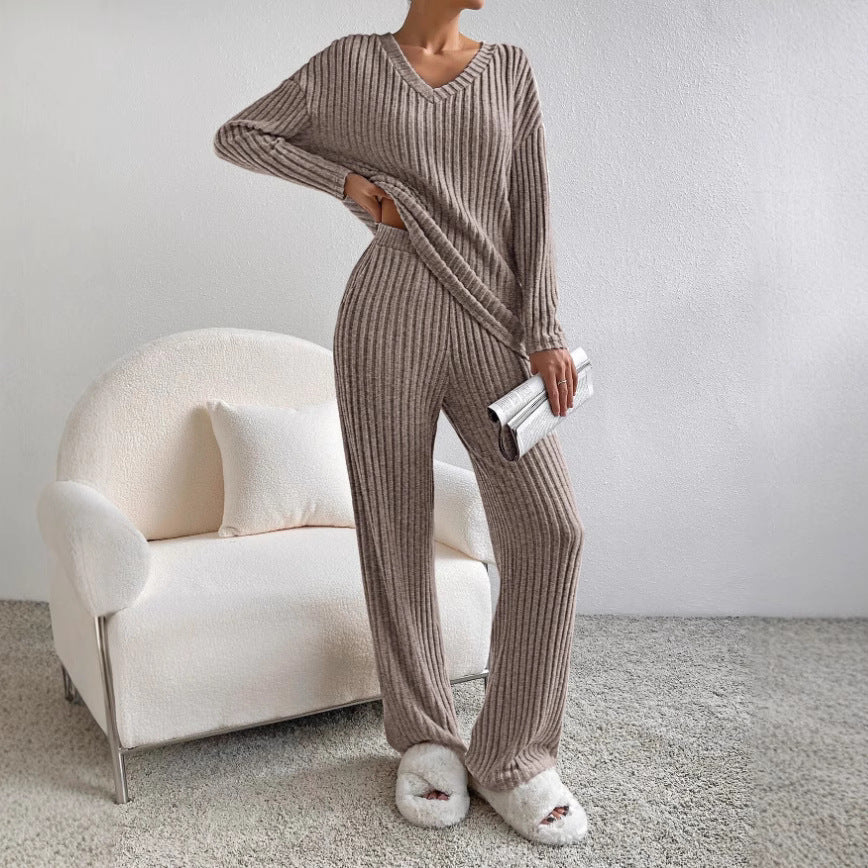 Damen Lässiges Strick-Lounge-Set aus weichem, geripptem Material EB