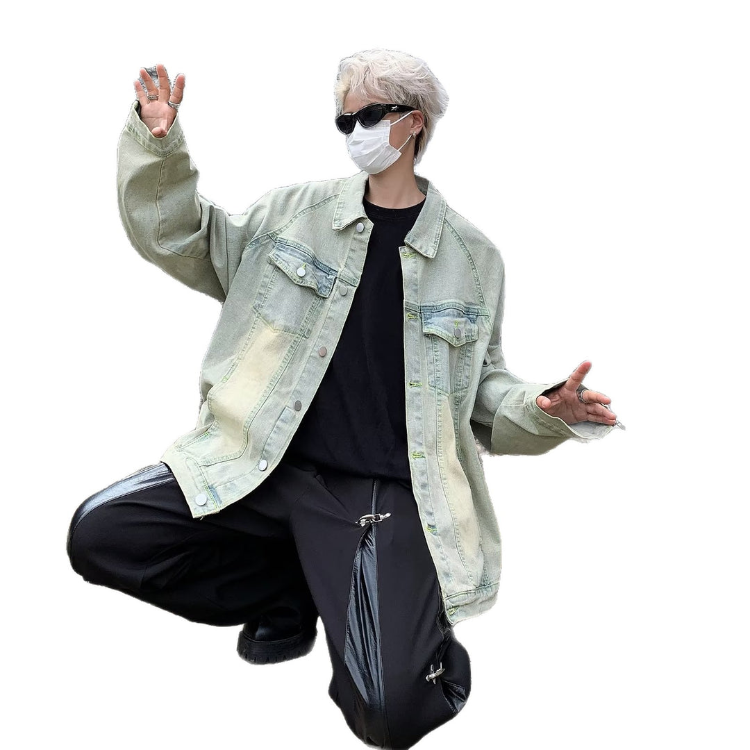 Unisex lässige Oversize-Jeansjacke mit einzigartigem Schnitt und praktischen Taschen EB