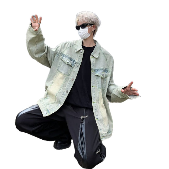 Unisex lässige Oversize-Jeansjacke mit einzigartigem Schnitt und praktischen Taschen EB