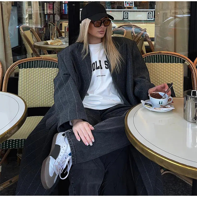 Damen Oversized Mantel mit Nadelstreifen EB