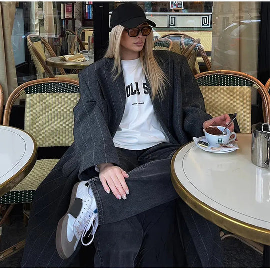Damen Oversized Mantel mit Nadelstreifen EB