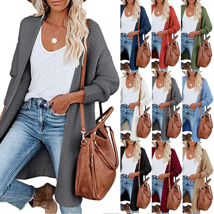 Damen Lange Strickjacke im lässigen Oversized-Stil mit tiefen Taschen und strukturiertem Design EB