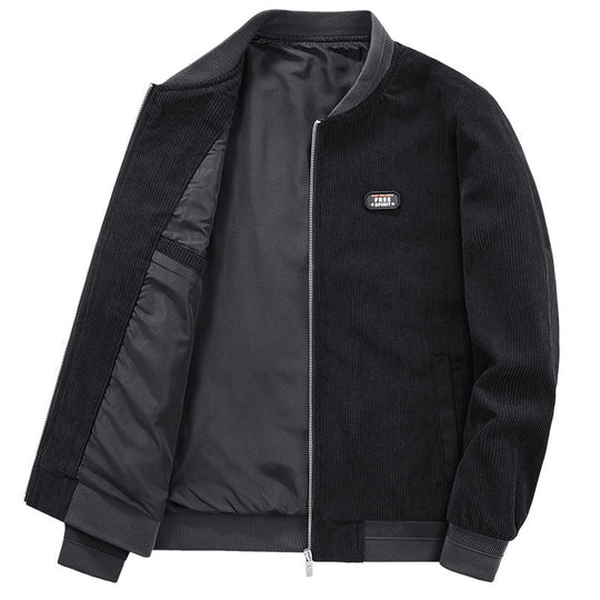 Herren Leichter Cordblouson mit wattiertem Innenfutter, Rippbündchen und Logo-Patch EB