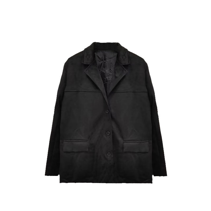 Damen modische Übergangsjacke aus samtähnlichem Material mit praktischen Taschen EB