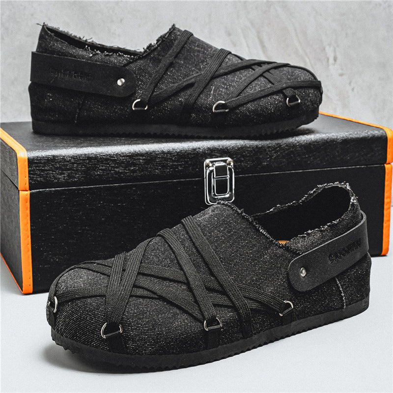 Herren lässige Slipper im Denim-Look mit elastischen Riemen, verstellbarem Fersenriemen und profilierter Gummisohle EB