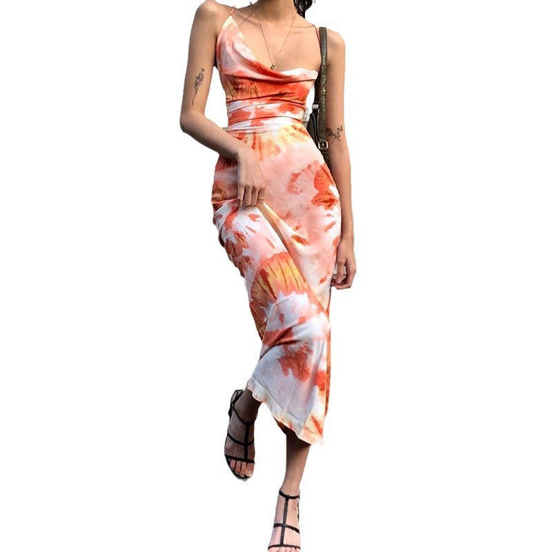 Damen langes Sommerkleid mit floralem Druck und verstellbaren Spaghettiträgern EB