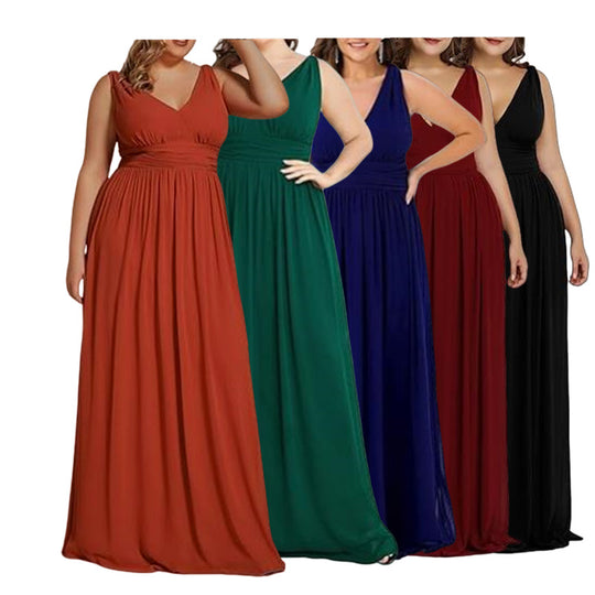 Damen Maxikleid mit eleganter A-Linie und tiefem V-Ausschnitt EB
