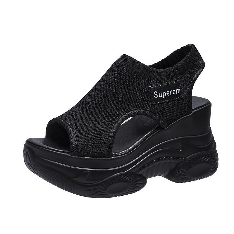 Damen nan Plateau-Sandalen mit elastischem Strickschaft und sportlicher Profilsohle EB