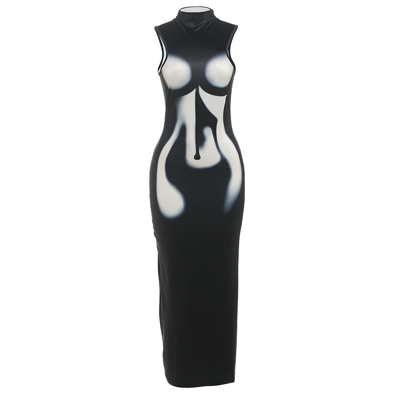 Damen Transparente Maxi-Robe mit hochgeschlossenem Kragen und figurbetontem Schnitt EB