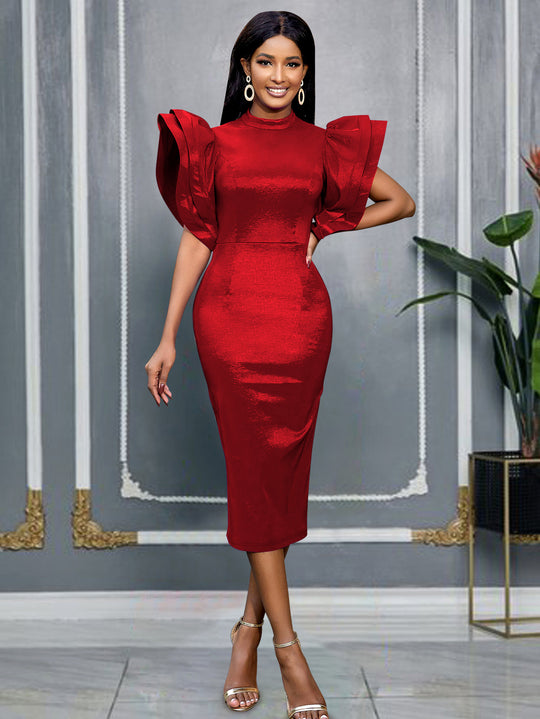 Damen Elegantes Kleid mit voluminösen Puffärmeln EB
