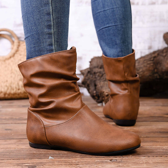 Damen  weiche Slouch-Stiefel mit flacher Laufsohle und gerafftem Schaft EB