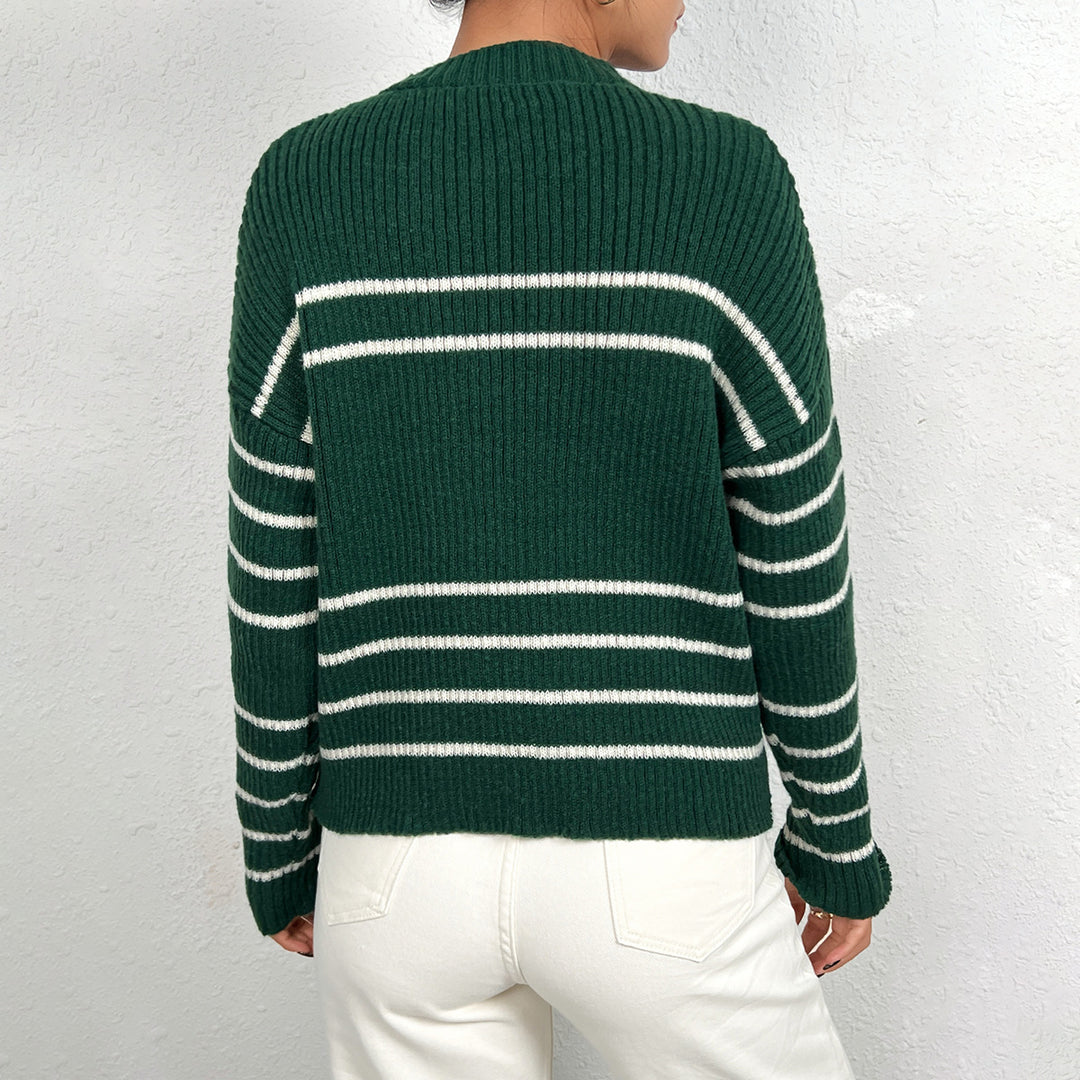 Damen gestrickter Pullover mit stylishem Streifenmuster EB