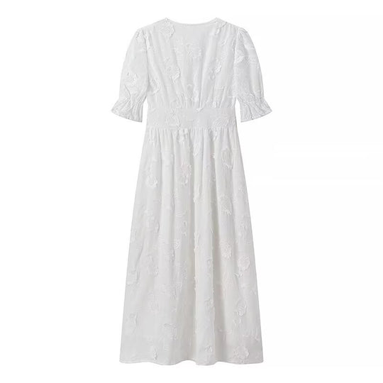 Damen Maxikleid mit floralem Bestickungsdesign und eleganten Puffärmeln EB