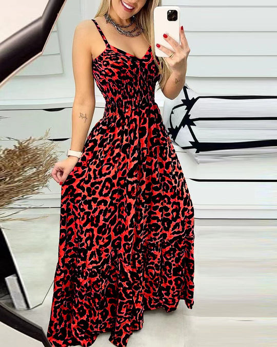 EB | Kleid mit Leopardenmuster und Hosenträgern mit V-Ausschnitt