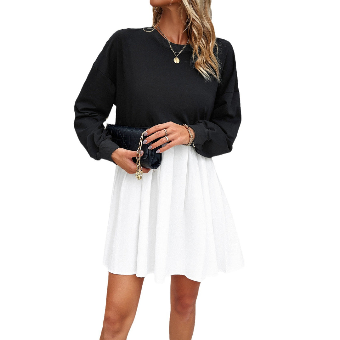 Damen nan legeres Sweatshirt-Kleid mit Ballonärmeln, cropped Bund und gerafftem Rock EB
