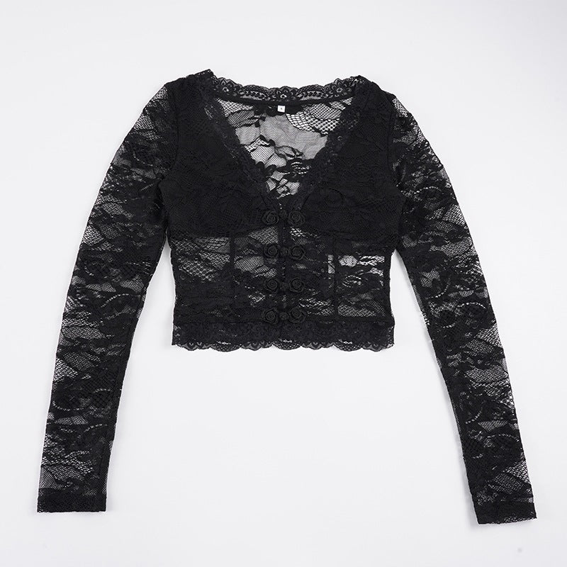Damen Spitzentop mit romantischem Design und langen Ärmeln EB