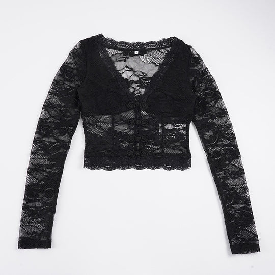 Damen Spitzentop mit romantischem Design und langen Ärmeln EB
