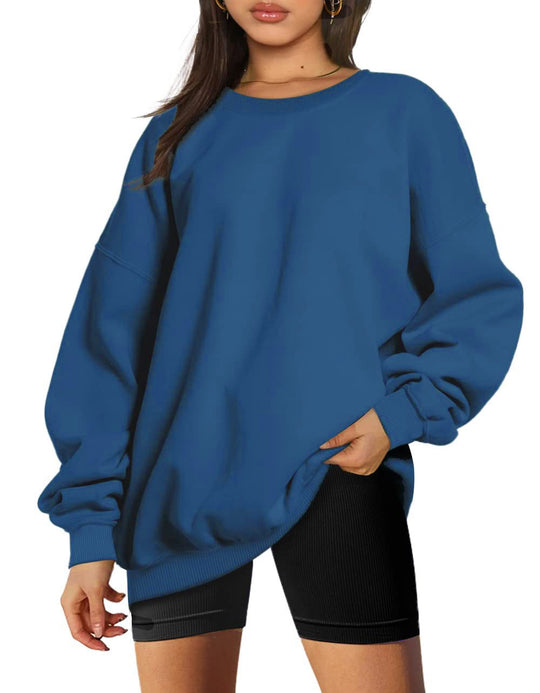 Damen nan extralanger Oversize-Sweatpullover mit Ballonärmeln, geripptem Saum und angerauter Innenseite EB