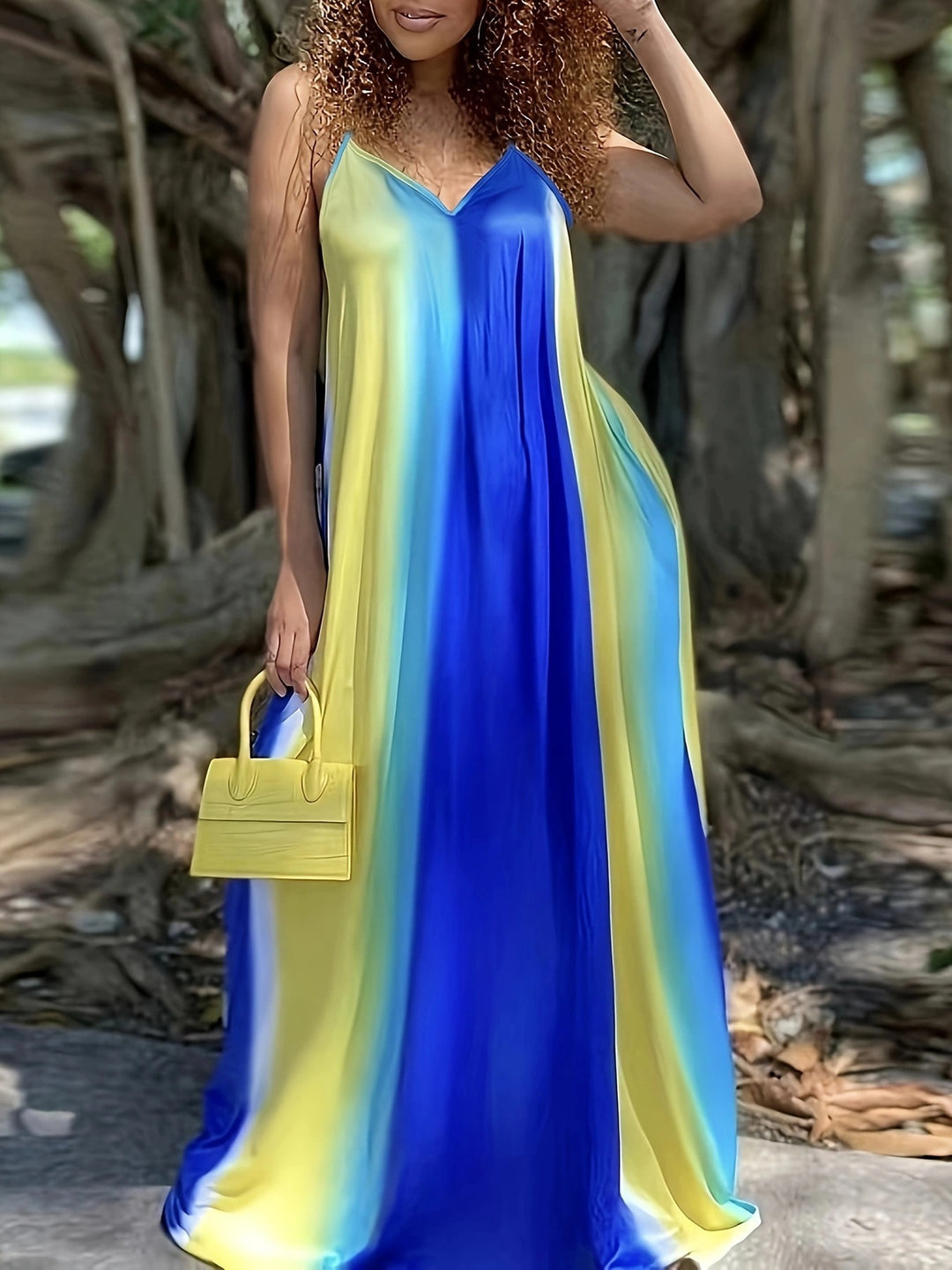 Damen Maxikleid mit fließendem Farbverlauf und zarten Spaghettiträgern EB