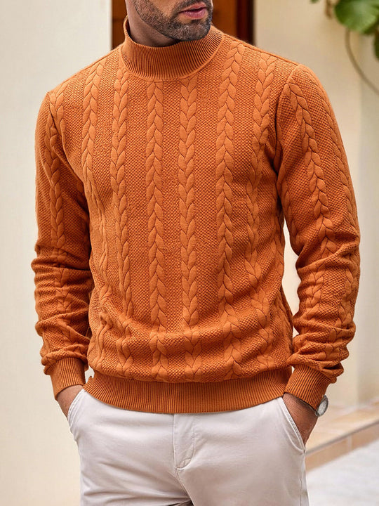 Herren nan grobgestrickter Zopfstrickpullover mit halbem Stehkragen und elastischen Rippbündchen EB