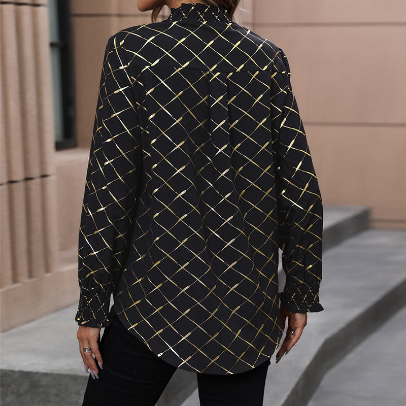 Damen Elegante Bluse mit schimmerndem Karomuster EB