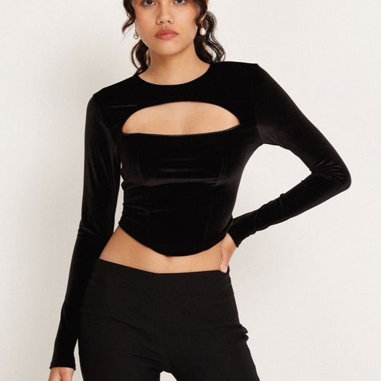 Damen Cropped Langarmoberteil mit innovativem Cut-Out-Design EB