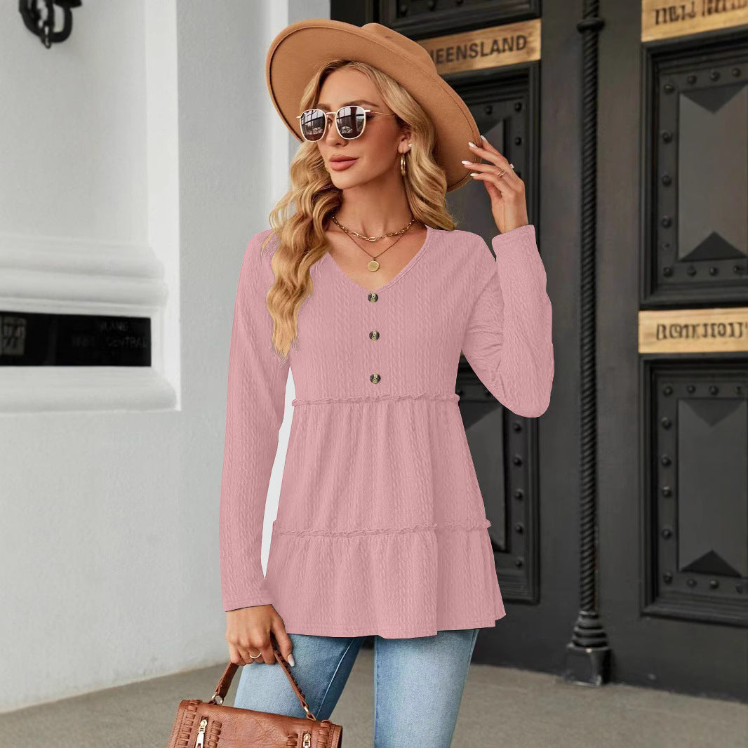 Damen Ärmelloses V-Ausschnitt Shirt mit Knopfdetails und voluminösem Saum EB