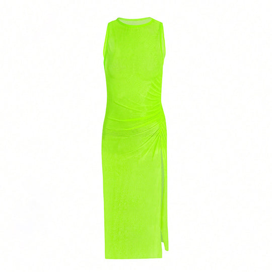 Damen elegantes Midi-Kleid mit Raffungen EB