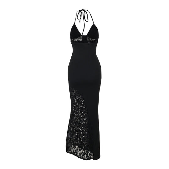 Damen Elegantes Maxikleid mit raffinierten Spitzenakzenten EB