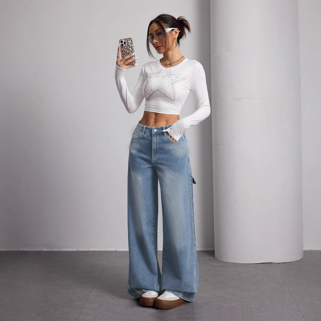 Damen Weite Cargo-Jeans im lässigen Schnitt mit praktischen Taschen EB