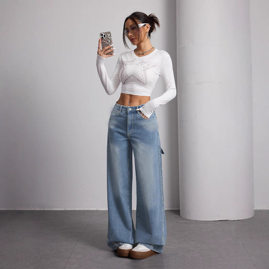 Damen Weite Cargo-Jeans im lässigen Schnitt mit praktischen Taschen EB