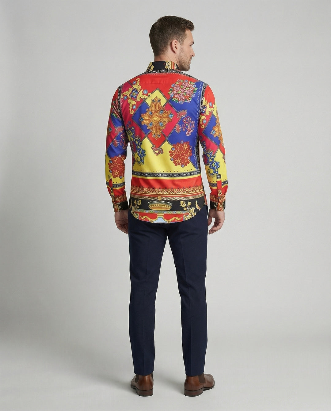 Herren Langarmhemd mit extravagantem Barockmuster und moderner Passform EB