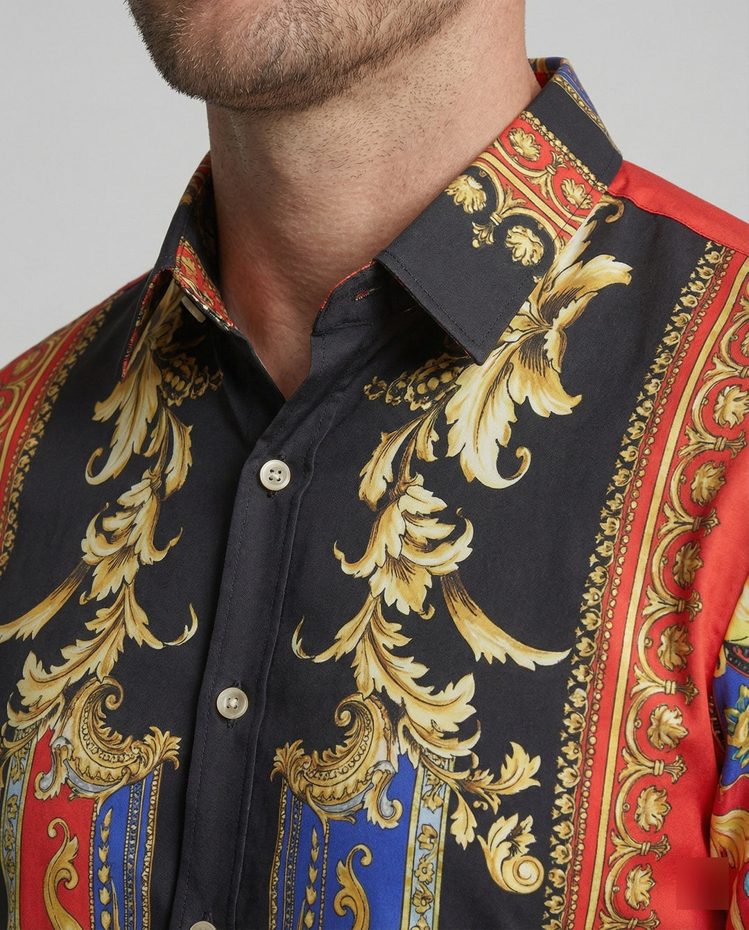 Herren Langarmhemd mit extravagantem Barockmuster und moderner Passform EB