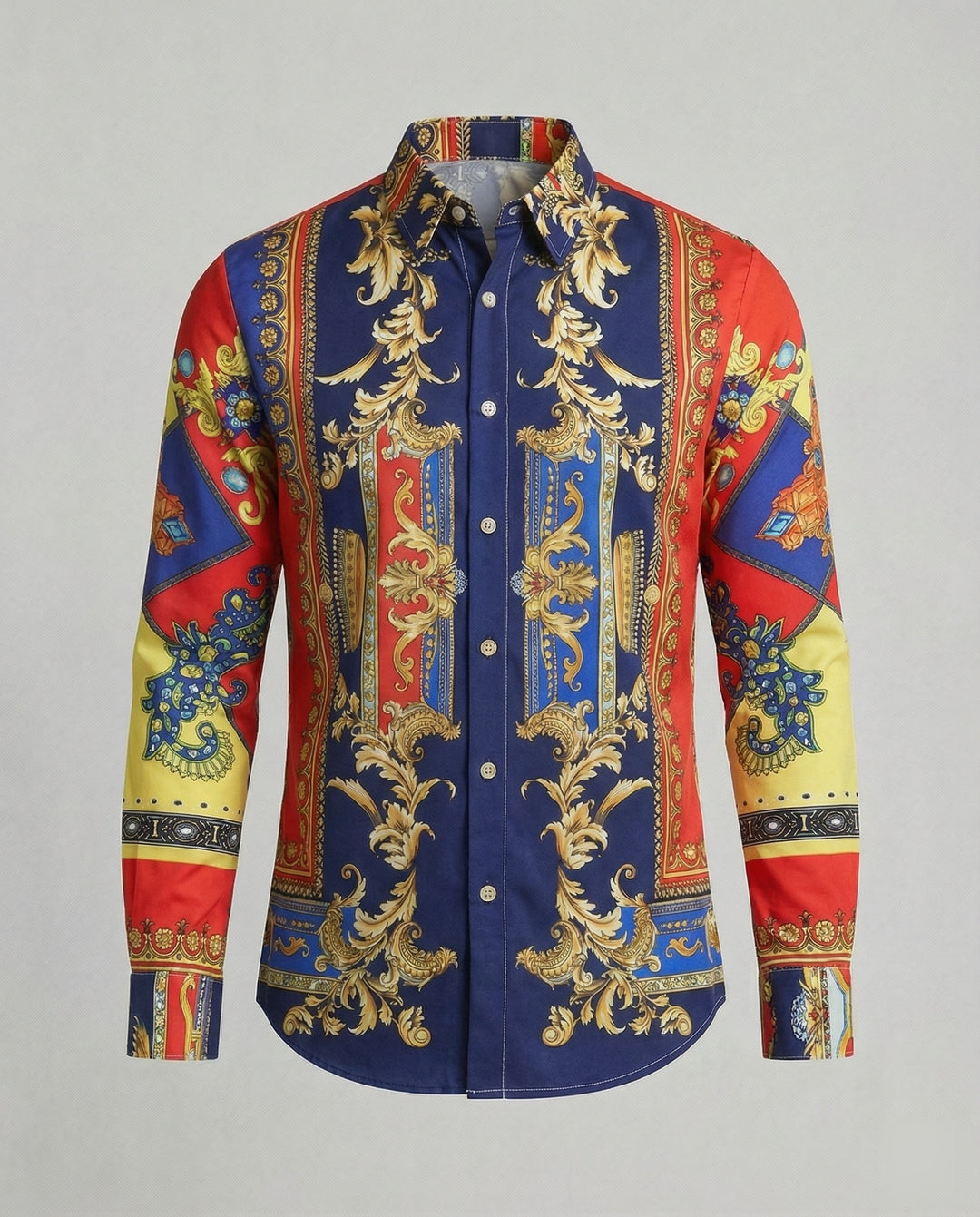 Herren Langarmhemd mit extravagantem Barockmuster und moderner Passform EB