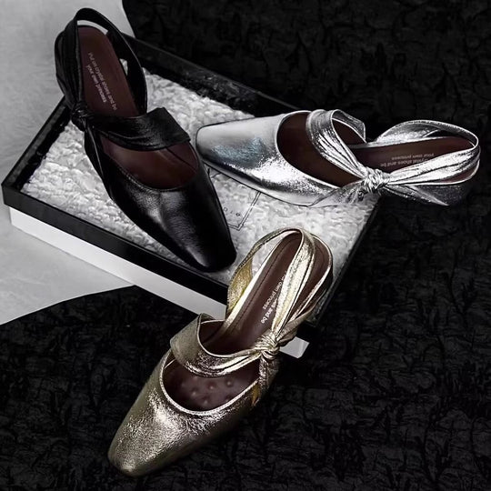 Damen Slingback-Pumps mit eleganter Schleifenverzierung und glänzender Oberfläche EB