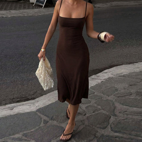 Damen Midi-Kleid mit schmalen Trägern und figurbetonender Passform EB