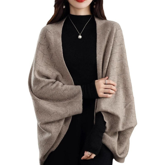 Damen Großer Strickponcho mit modernem Rautenmuster EB