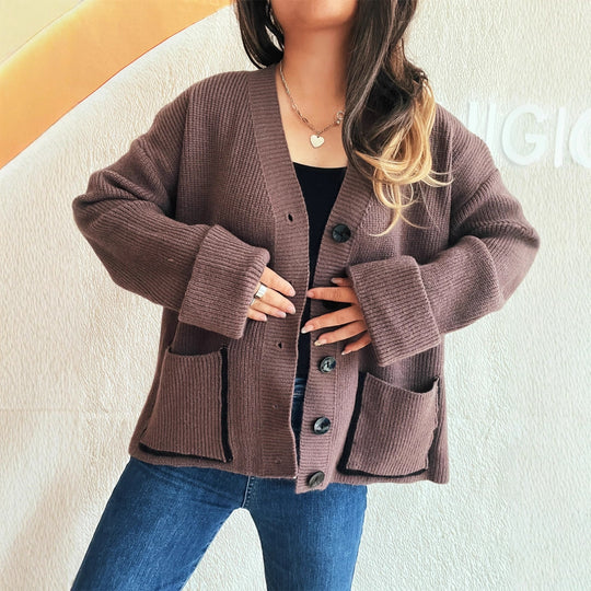 Damen Strickjacke mit eleganten Taschen und strukturiertem Design EB