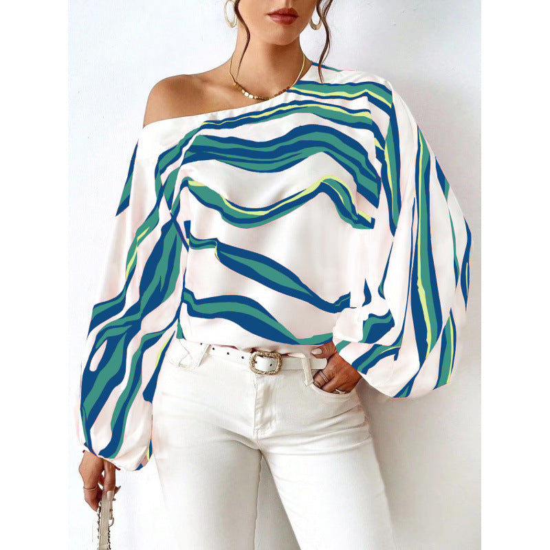 Damen Off-Shoulder Bluse mit kunstvollem Muster und voluminösen Ärmeln EB