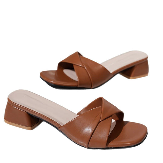 Damen Komfortable Mules mit elegantem Blockabsatz und modischem Riemendesign EB