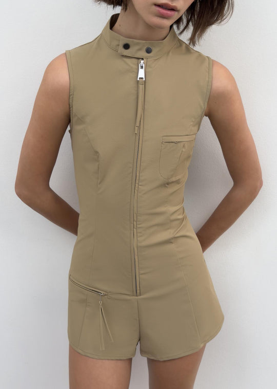 Damen Sportlicher Overall mit hohem Kragen und Reißverschluss EB