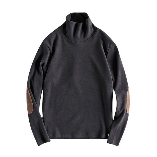 Herren Stehkragenpullover aus hochwertigem Fleece mit kontrastierenden Ellbogenpatches EB