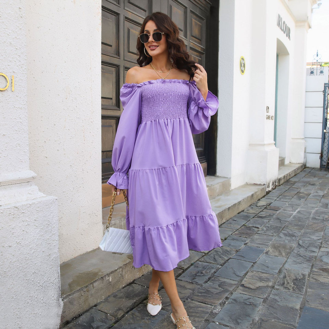 Damen Midi-Kleid mit schulterfreier Rückenpartie und Rüschendetails EB