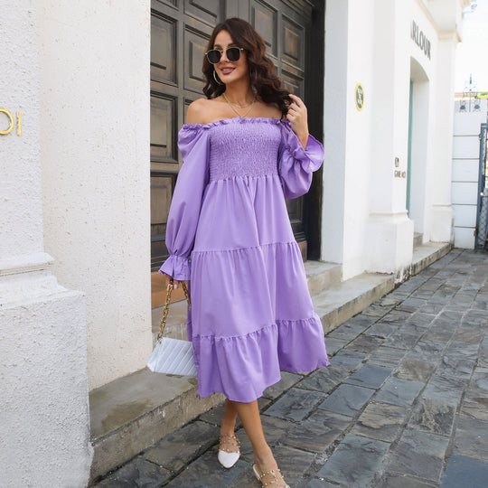 Damen Midi-Kleid mit schulterfreier Rückenpartie und Rüschendetails EB