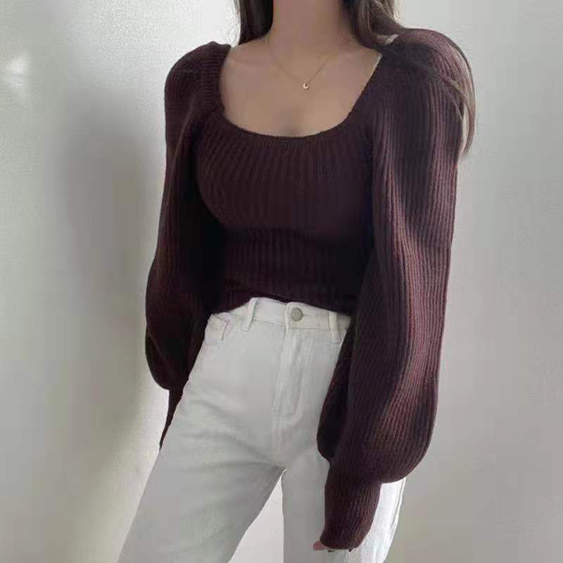 Damen Ripp-Strickpullover mit Puffärmeln EB