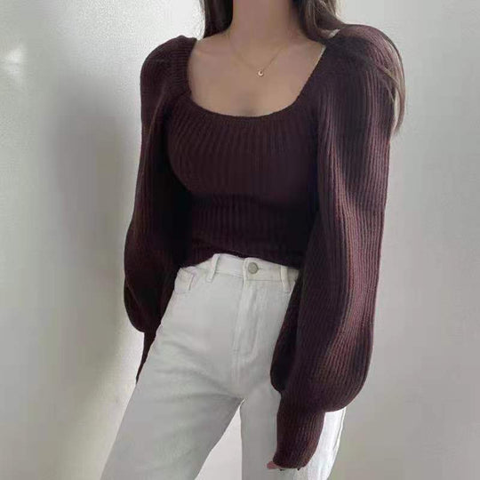 Damen Ripp-Strickpullover mit Puffärmeln EB