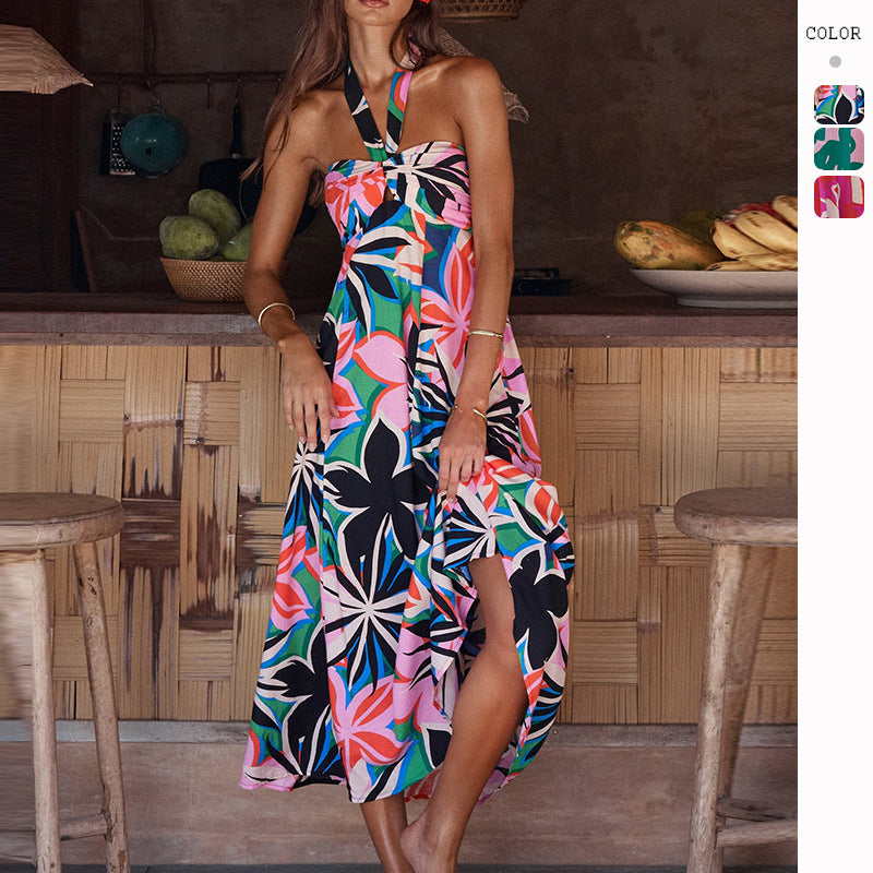 Damen Maxikleid mit floralem Bandeau-Design und elegantem Schwingrock EB